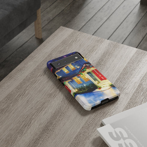 Festive Christmas Decorations on a Row of Townhomes - Impact Resistant Phone Case